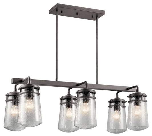 Lyndon Six Light Outdoor Linear Chandelier in Architectural Bronze