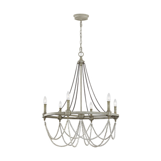 Beverly Six Light Chandelier in French Washed Oak / Distressed White Wood