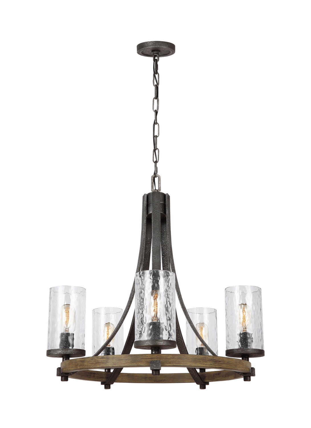 Angelo Five Light Chandelier in Distressed Weathered Oak / Slate Grey Metal