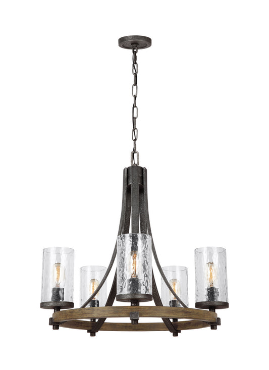 Angelo Five Light Chandelier in Distressed Weathered Oak / Slate Grey Metal