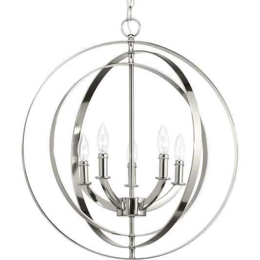 Equinox Five Light Pendant in Polished Nickel