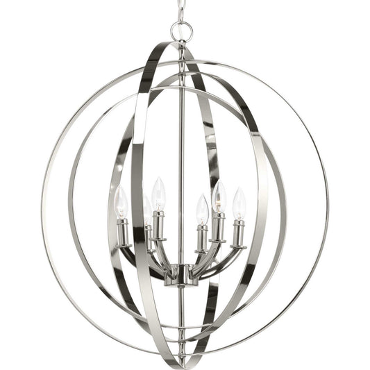 Equinox Six Light Pendant in Polished Nickel