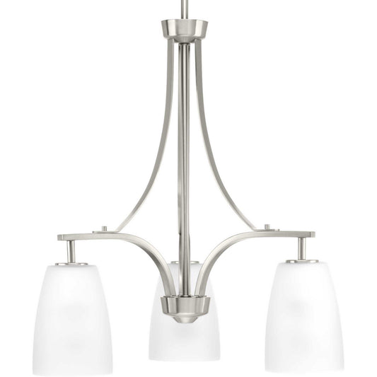 Leap Three Light Chandelier in Brushed Nickel