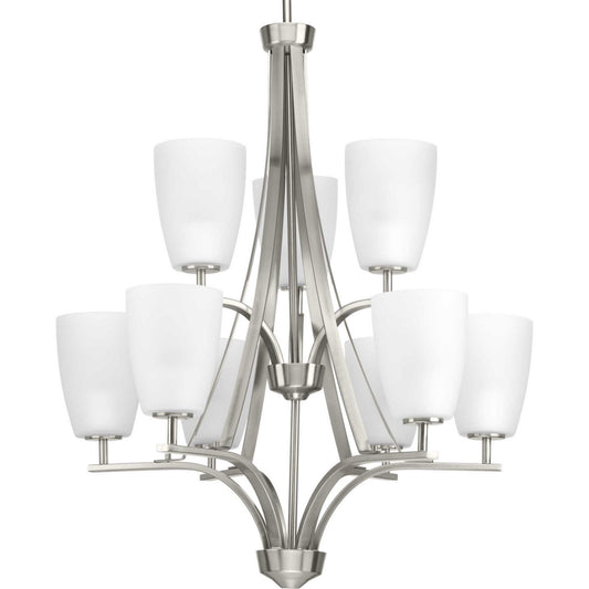 Leap Nine Light Chandelier in Brushed Nickel