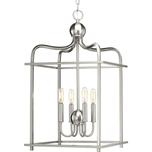 Assembly Hall Four Light Foyer Pendant in Brushed Nickel