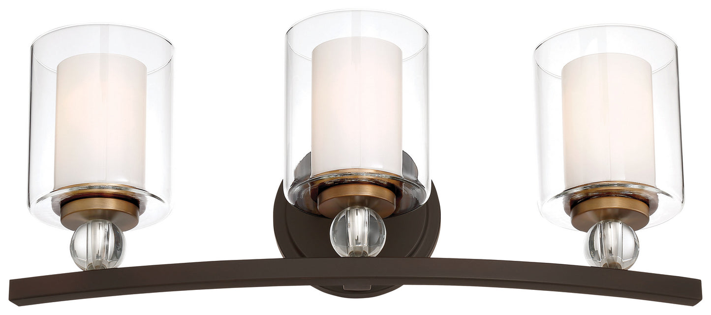 Studio 5 Three Light Bath in Painted Bronze w/Natural Brushed Brass