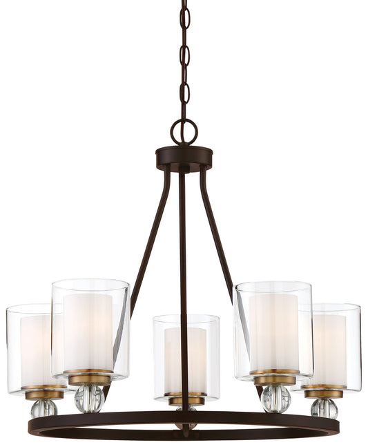 Studio 5 Five Light Chandelier in Painted Bronze w/Natural Brushed Brass