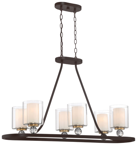Studio 5 Five Light Island Pendant in Painted Bronze w/Natural Brushed Brass