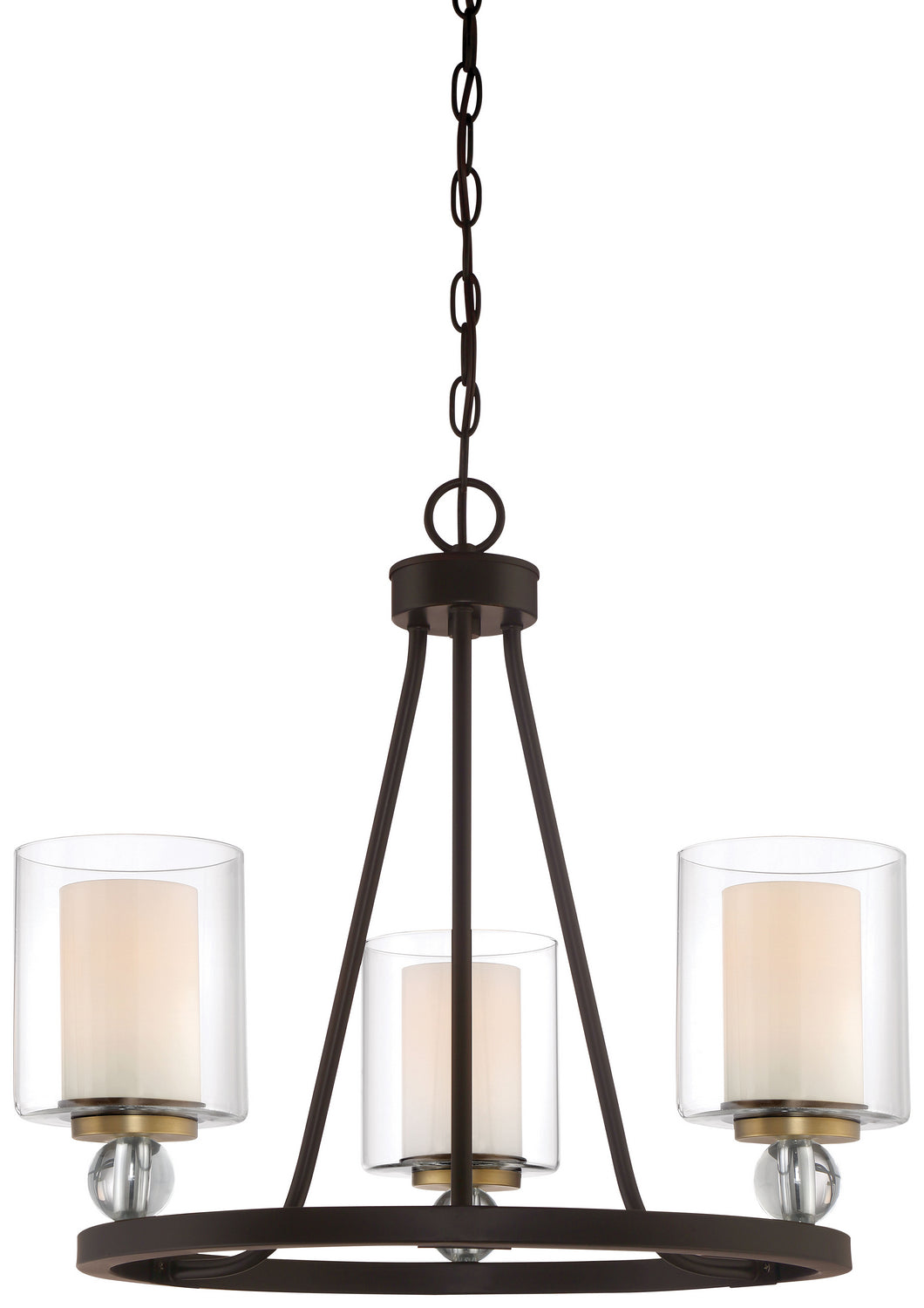 Studio 5 Three Light Chandelier in Painted Bronze w/Natural Brushed Brass