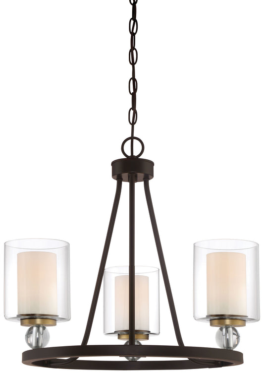 Studio 5 Three Light Chandelier in Painted Bronze w/Natural Brushed Brass