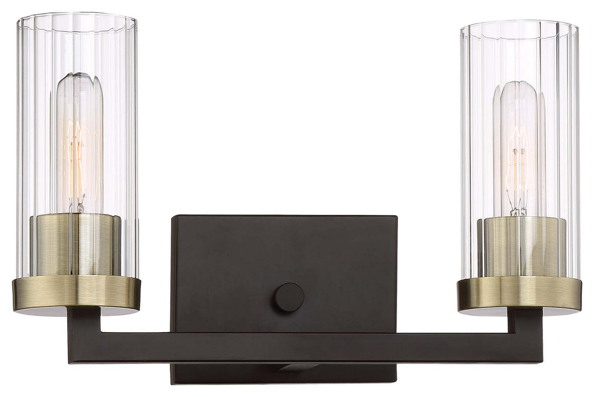 Ainsley Court Two Light Bath in Aged Kinston Bronze w/Brushed Brass Highlights