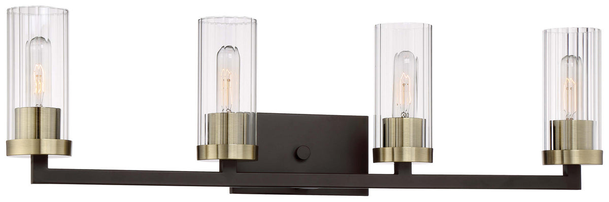 Ainsley Court Four Light Bath in Aged Kinston Bronze w/Brushed Brass Highlights
