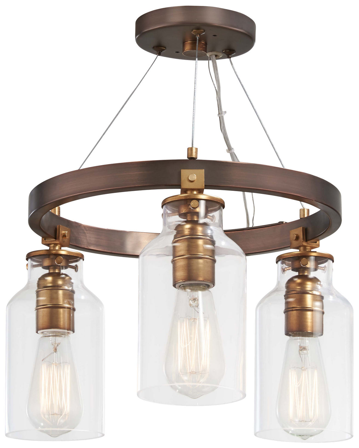 Morrow Three Light Semi Flush (Convertible To Pendant) in Bronze