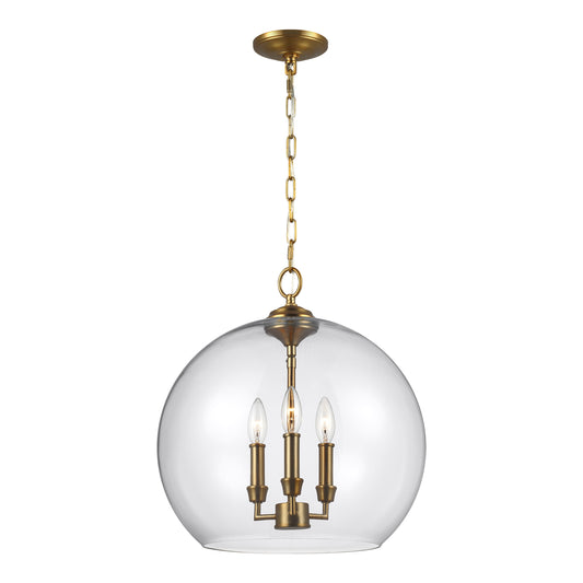 Lawler Three Light Pendant in Burnished Brass