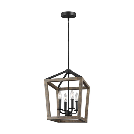 Gannet Four Light Chandelier in Weathered Oak Wood / Antique Forged Iron