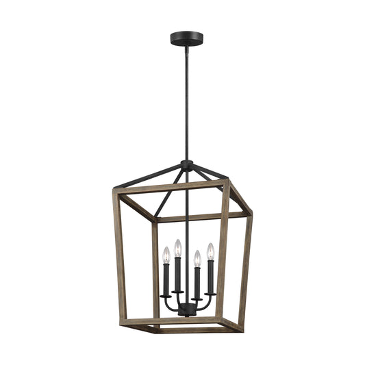 Gannet Four Light Chandelier in Weathered Oak Wood / Antique Forged Iron