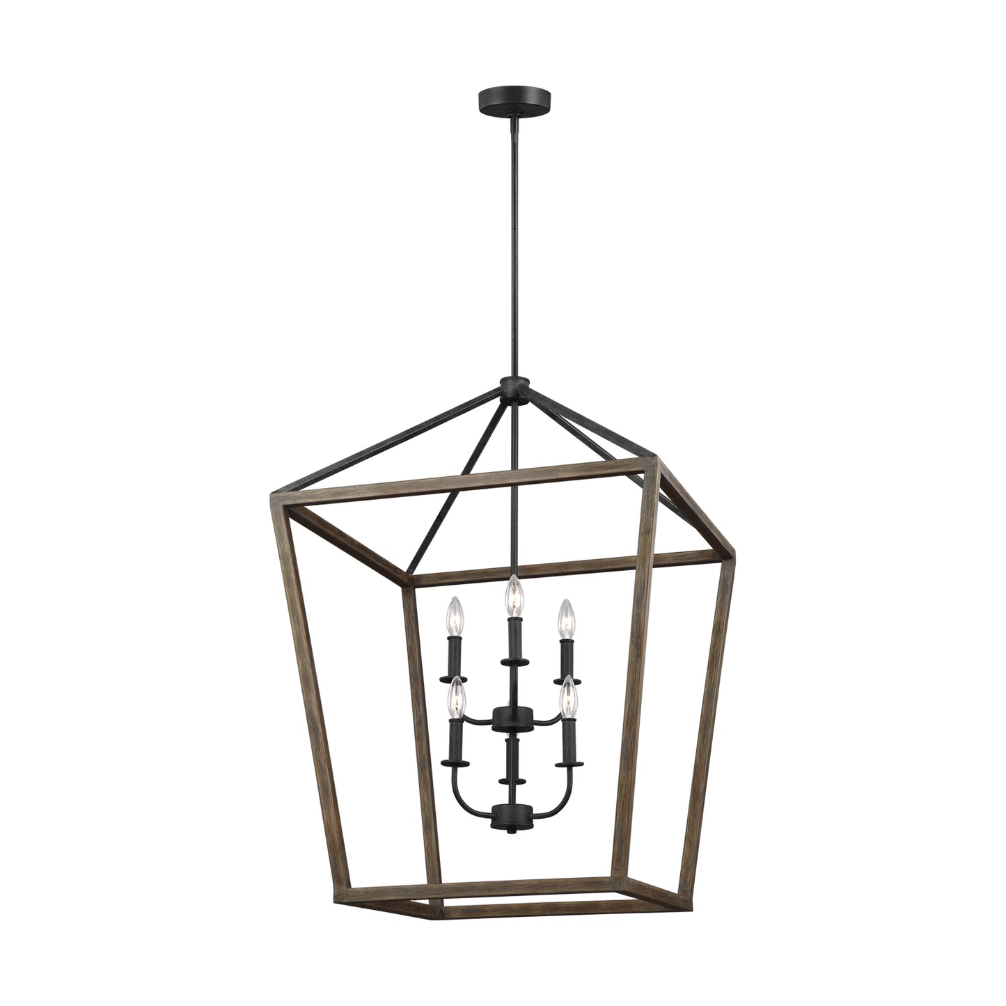 Gannet Six Light Chandelier in Weathered Oak Wood / Antique Forged Iron