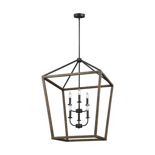 Gannet Six Light Chandelier in Weathered Oak Wood / Antique Forged Iron
