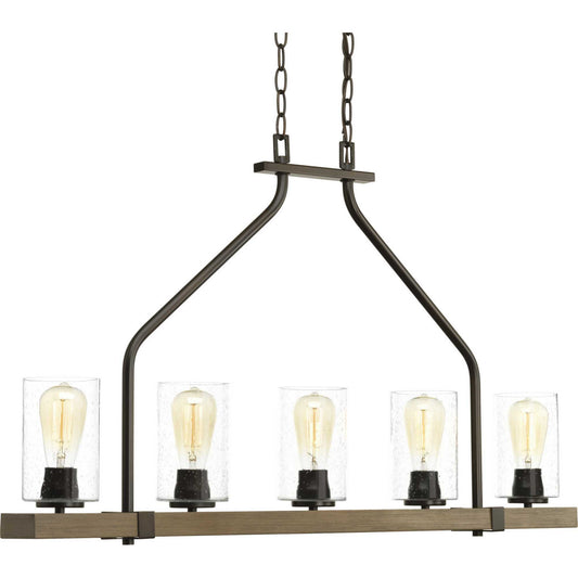 Barnes Mill Five Light Linear Chandelier in Antique Bronze