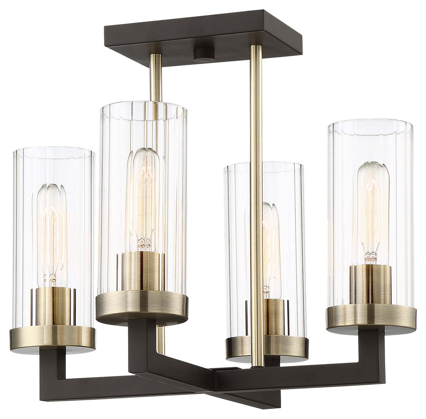 Ainsley Court Four Light Semi Flush Mount in Aged Kinston Bronze w/Brass Highlights