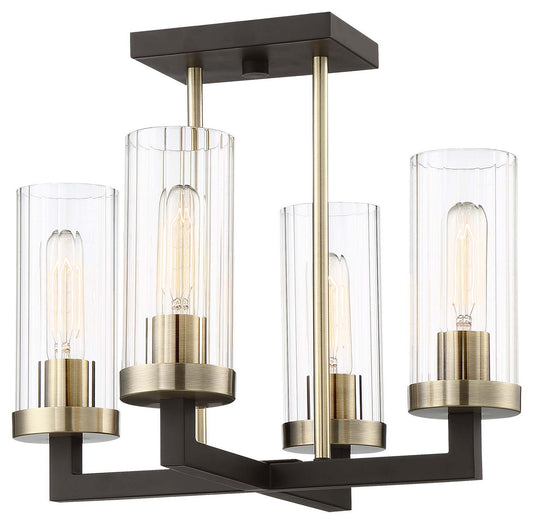 Ainsley Court Four Light Semi Flush Mount in Aged Kinston Bronze w/Brass Highlights