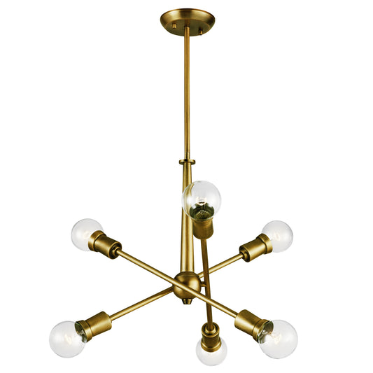 Armstrong Six Light Chandelier in Natural Brass
