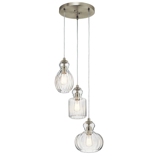 Riviera Three Light Pendant in Brushed Nickel