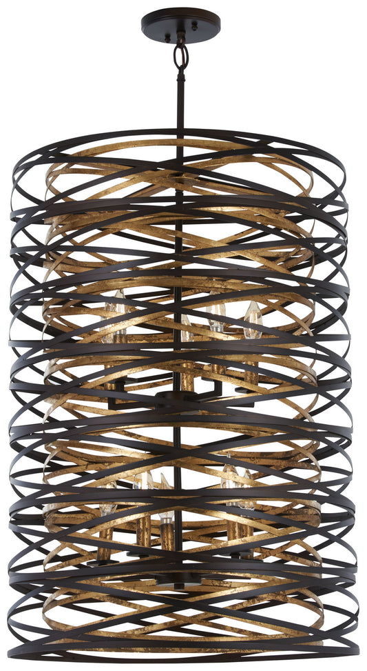 Vortic Flow Ten Light Pendant in Dark Bronze w/Mosaic Gold Interior