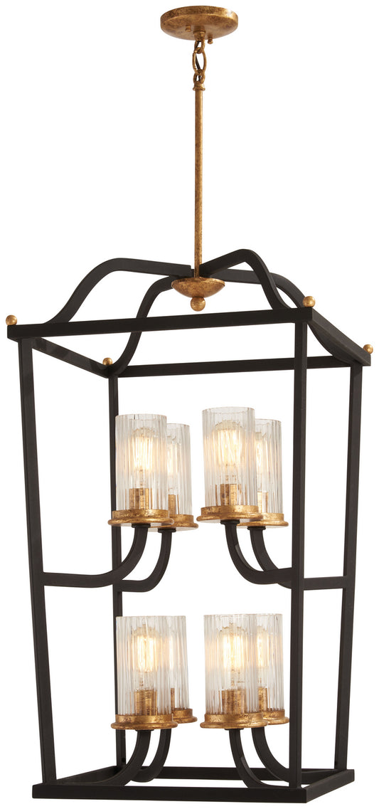 Posh Horizon Eight Light Pendant in Sand Black w/Gold Leaf