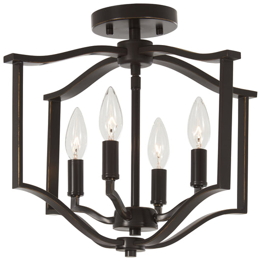 Elyton Four Light Semi Flush Mount in Downtown Bronze w/Gold Highlights