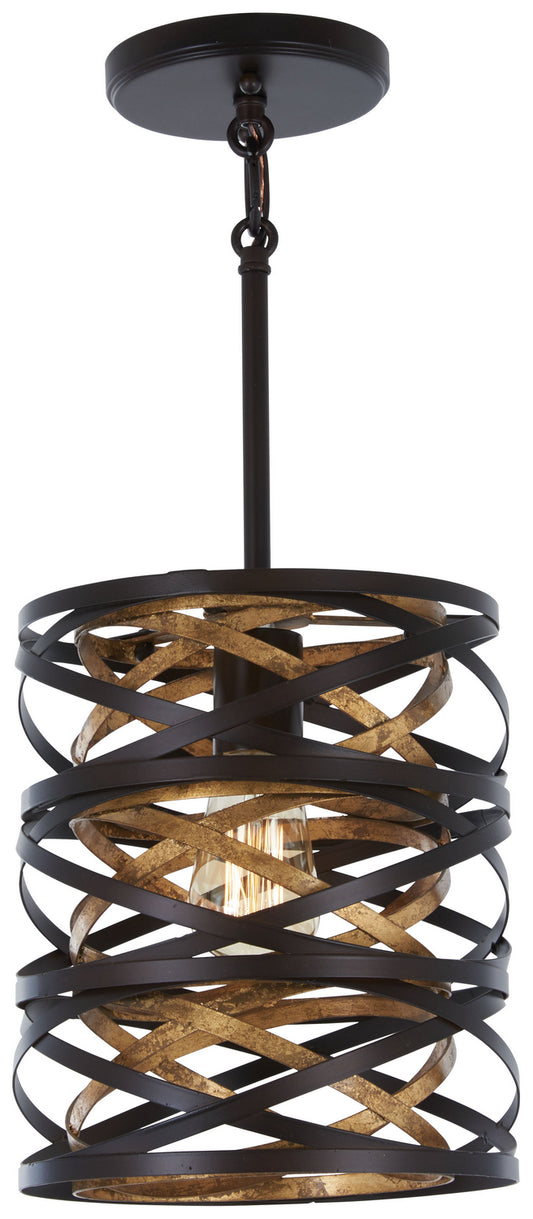 Vortic Flow One Light Mini Pendant in Dark Bronze w/Mosaic Gold Interior