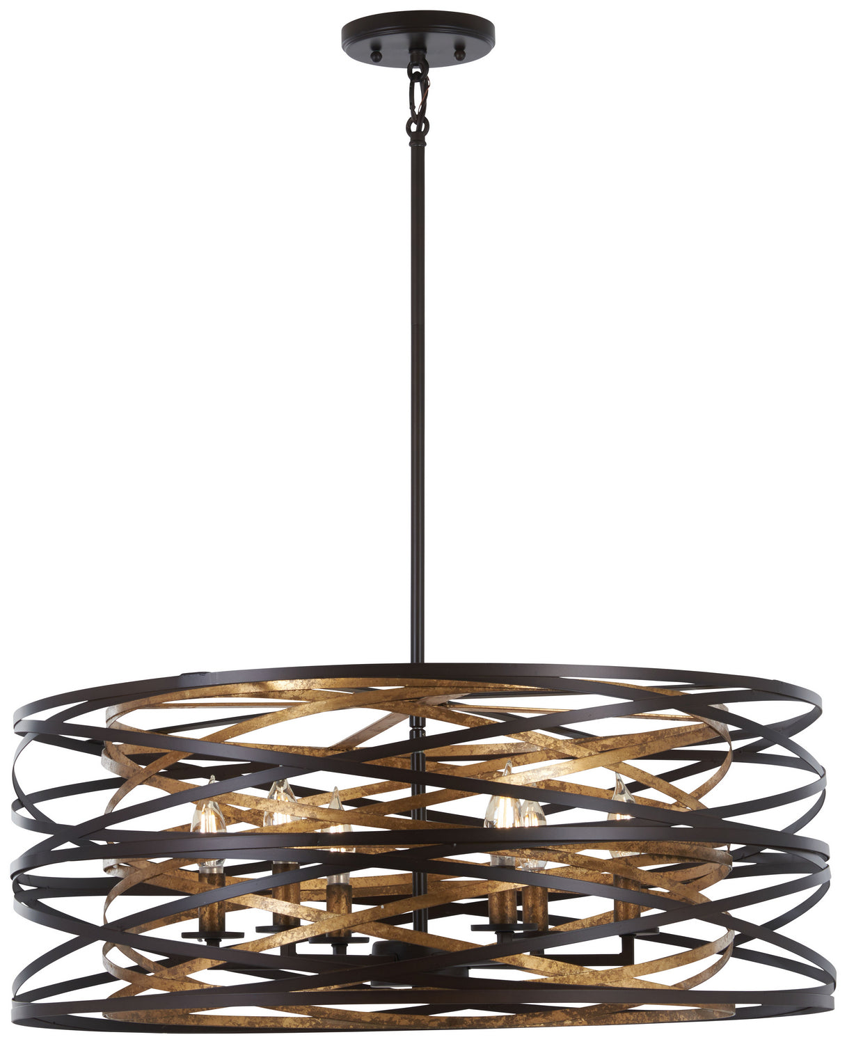 Vortic Flow Six Light Pendant in Dark Bronze w/Mosaic Gold Interior