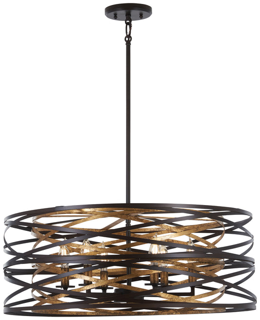 Vortic Flow Six Light Pendant in Dark Bronze w/Mosaic Gold Interior