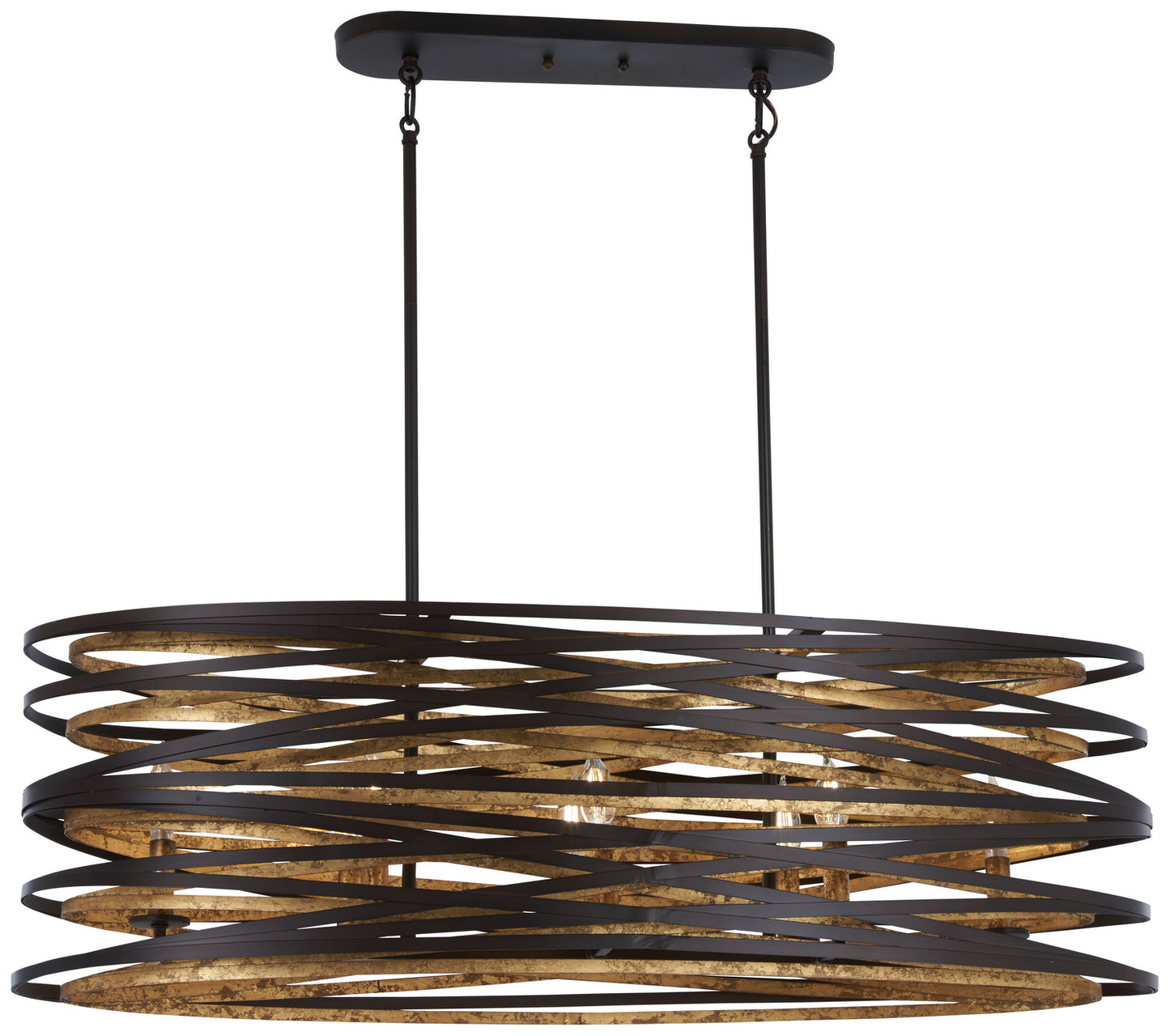 Vortic Flow Eight Light Island Pendant in Dark Bronze w/Mosaic Gold Interior