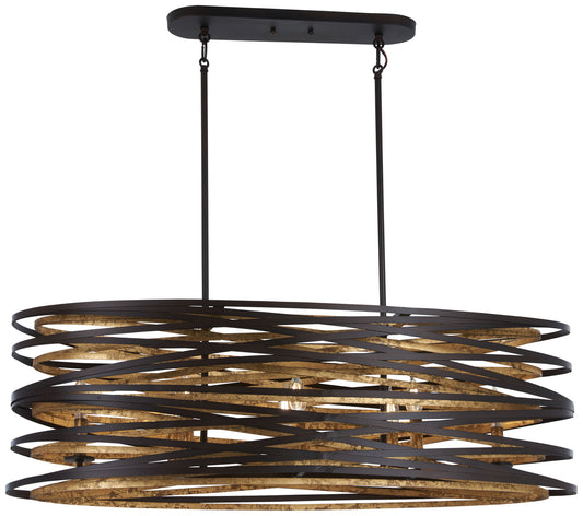 Vortic Flow Eight Light Island Pendant in Dark Bronze w/Mosaic Gold Interior