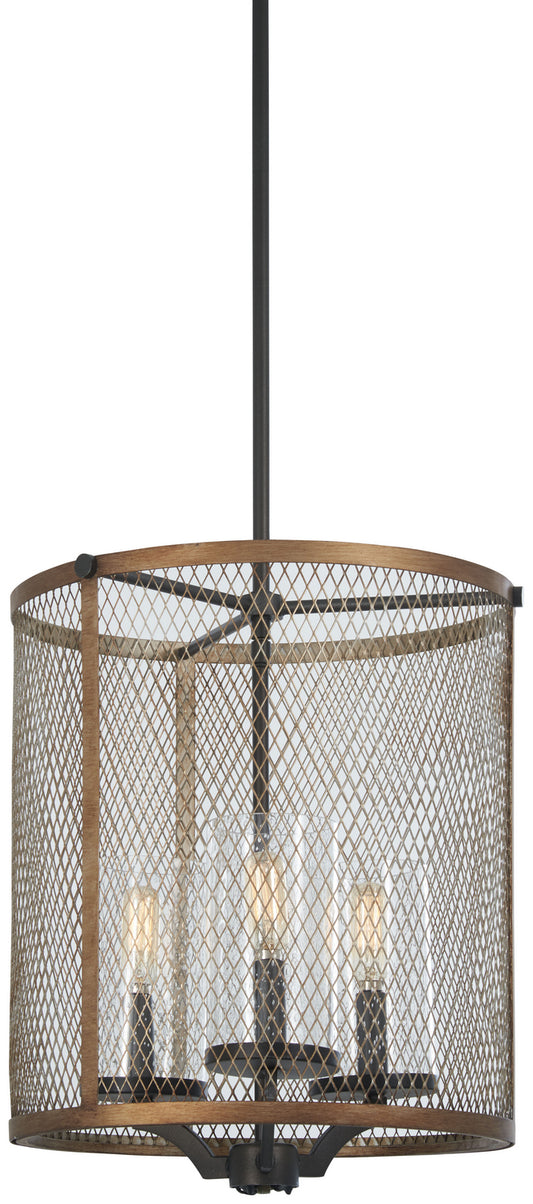 Marsden Commons Three Light Pendant in Smoked Iron w/Aged Gold