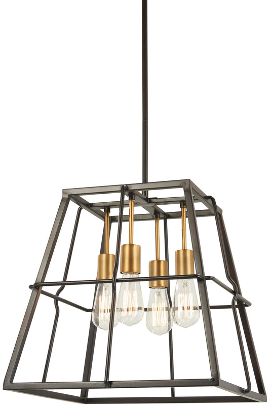 Keely Calle Four Light Pendant in Painted Bronze w/Natural Brushed Brass