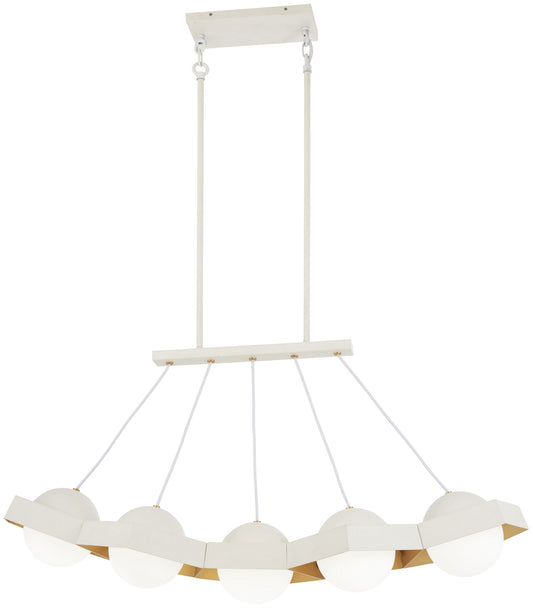 Five-O LED Island Pendant in Textured White Exterior with Gold Leaf Interior