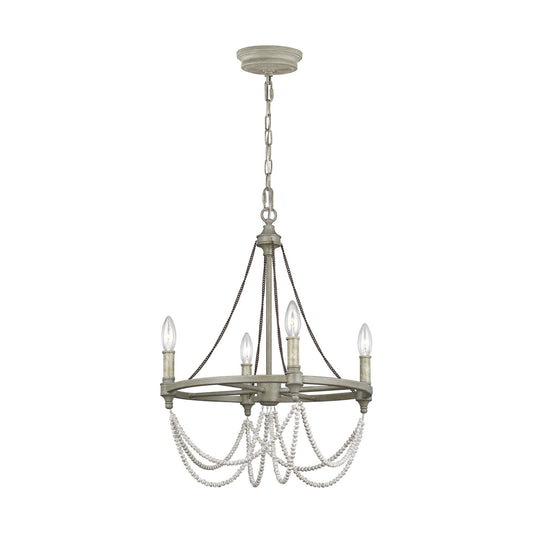 Beverly Four Light Chandelier in French Washed Oak / Distressed White Wood