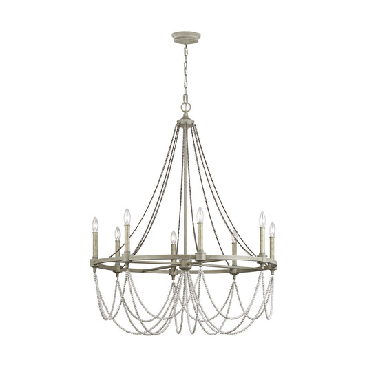 Beverly Eight Light Chandelier in French Washed Oak / Distressed White Wood