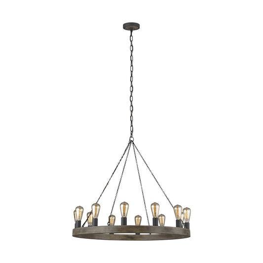 Avenir 12 Light Chandelier in Weathered Oak Wood / Antique Forged Iron