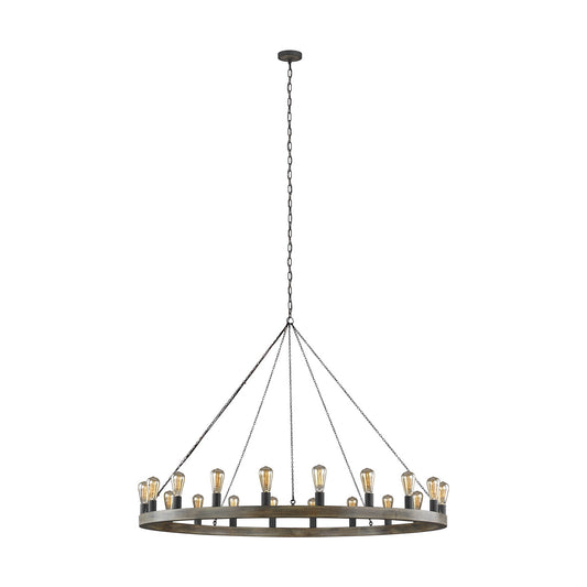 Avenir 20 Light Chandelier in Weathered Oak Wood / Antique Forged Iron