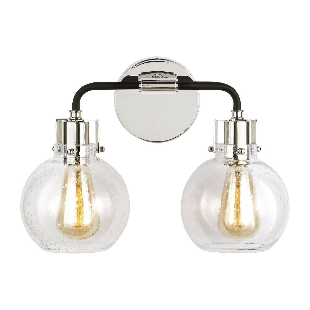Clara Two Light Vanity in Polished Nickel/Textured Black