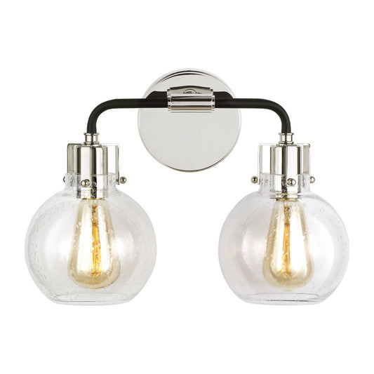 Clara Two Light Vanity in Polished Nickel/Textured Black