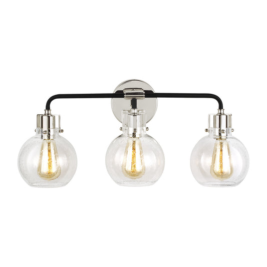 Clara Three Light Vanity in Polished Nickel/Textured Black