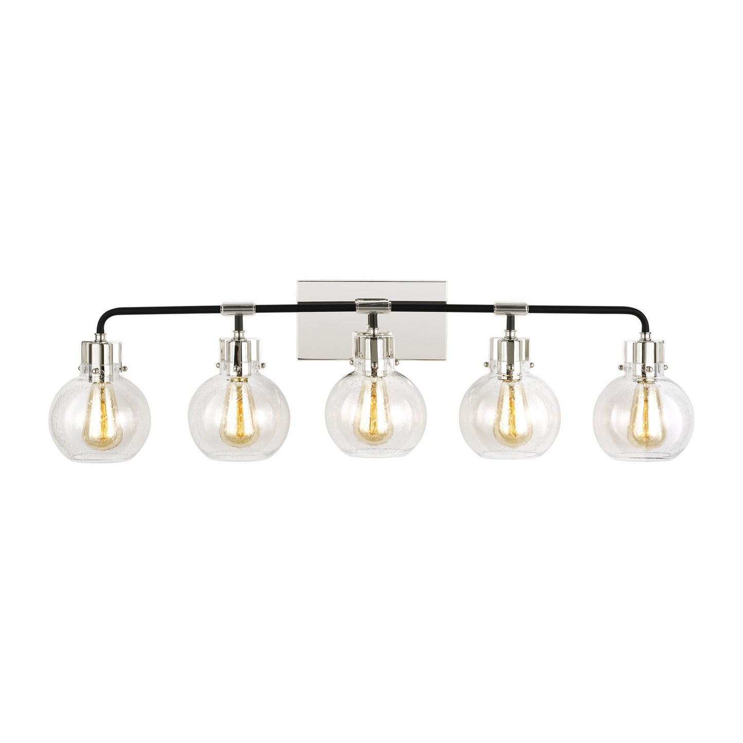 Clara Five Light Vanity in Polished Nickel/Textured Black