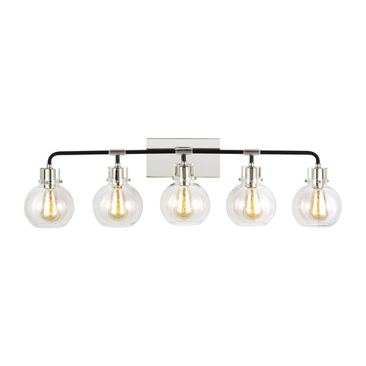 Clara Five Light Vanity in Polished Nickel/Textured Black