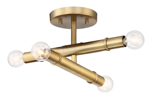 Emmett Four Light Semi-Flush Mount in Old Satin Brass
