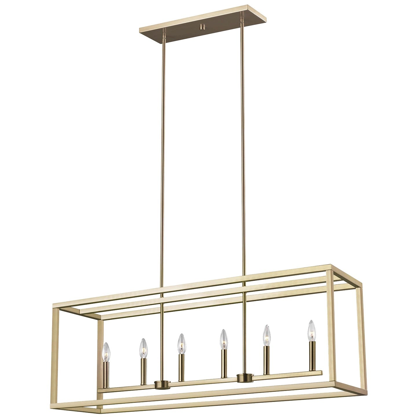 Moffet Street Six Light Island Pendant in Satin Brass