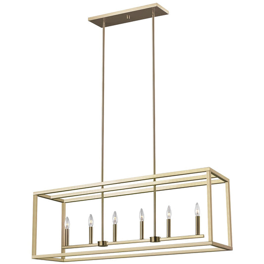 Moffet Street Six Light Island Pendant in Satin Brass